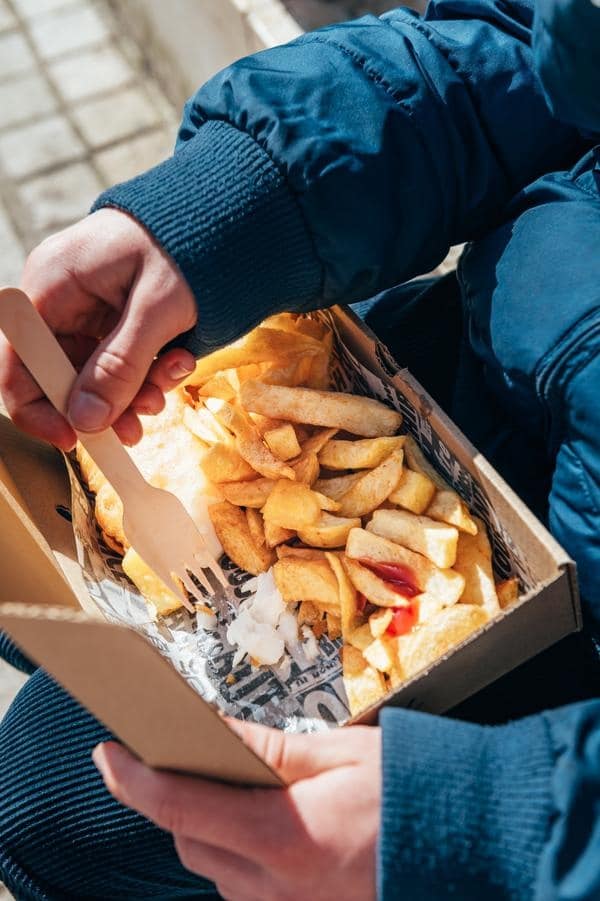 Boxed fish and chips